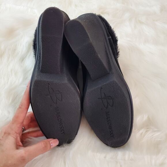 B. Makowsky  Wedge Booties Size 9 Nellie Black Suede Faux Fur Wedge Booties - Picture 6 of 11